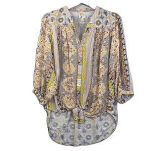 Fig And Flower Tropical Tunic Blouse Button Down‎ Womens Size M Coastal